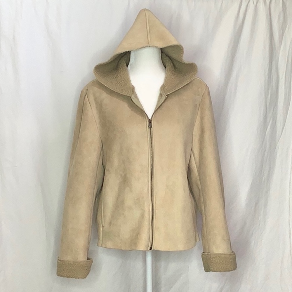 FU DA New York Vegan Suede Jacket Size L Tan Beige